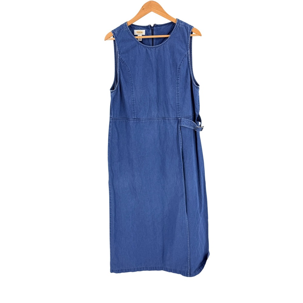 Vintage‎ Talbots Denim Jumper Dress Blue 14 Buckle Detail Utility Casual Classic